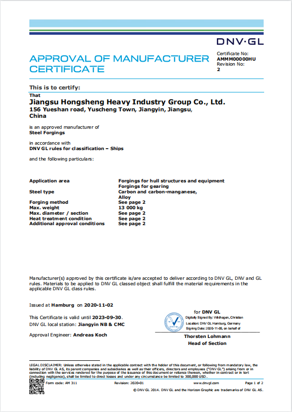 DNV GL Certificate